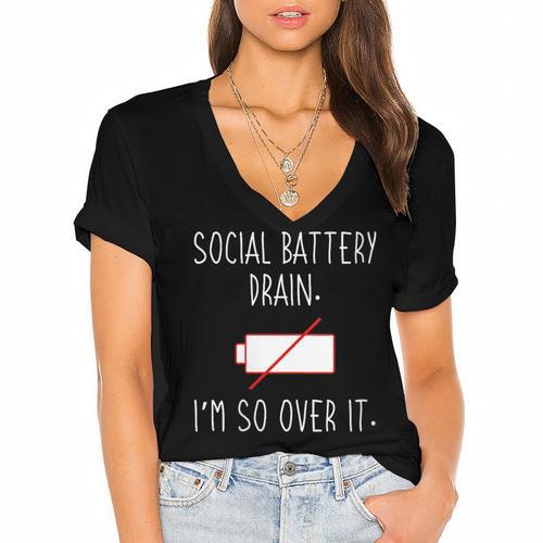 I'm So Over It Saying For Introvert And Shy People Women's Jersey Short Sleeve Deep V-Neck Tshirt - Raresse