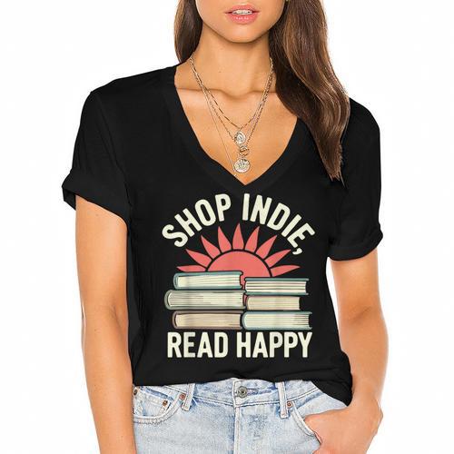 Independent Bookstore Fans Shop Local Literary Community Women's Jersey Short Sleeve Deep V-Neck Tshirt				 - Bookorys DE