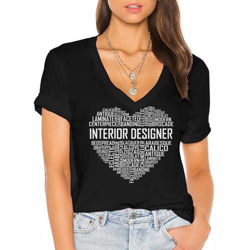 Interior Er Heart Graduation Women's Jersey Short Sleeve Deep V-Neck Tshirt				 - Best Gift Smart