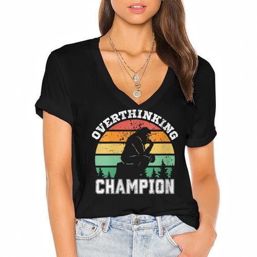 INTJ Introverts Shy Introvert Overthinking Champion Women's Jersey Short Sleeve Deep V-Neck Tshirt - Raresse