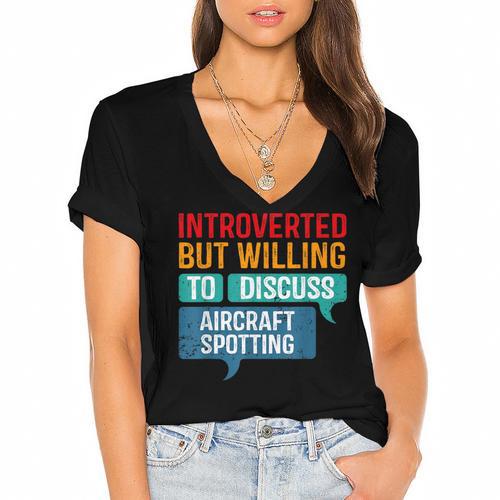 Introvert Aircraft Spotting Lovers Men & Women Women's Jersey Short Sleeve Deep V-Neck Tshirt				 - Raresse