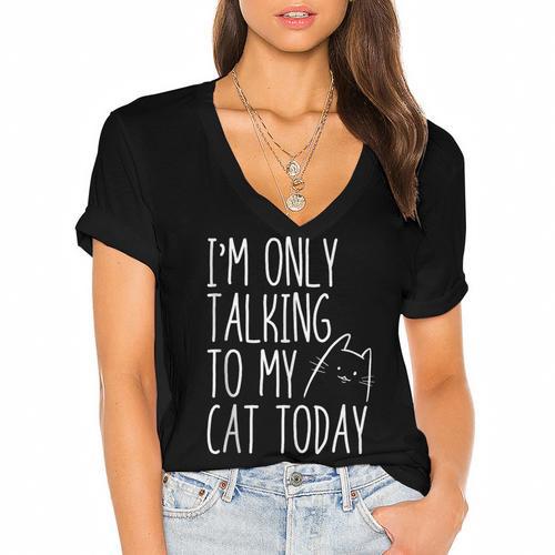 Introvert Cat Lover Kitten Kitty Cat Mom Cat Dad Pet Lover Women's Jersey Short Sleeve Deep V-Neck Tshirt - Raresse