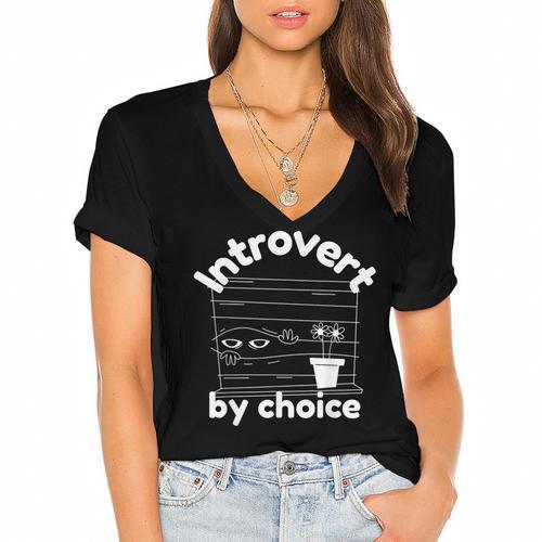 Introvert By Choice Introverted Women's Jersey Short Sleeve Deep V-Neck Tshirt - Raresse