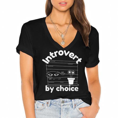 Introvert By Choice Women's Jersey Short Sleeve Deep V-Neck Tshirt - Raresse
