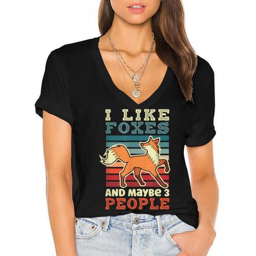 Introvert Fox Animal Lover Saying Loner Antisocial Women's Jersey Short Sleeve Deep V-Neck Tshirt - Raresse