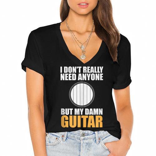 Introvert Guitarist Only Need Guitar Enjoy Acoustic Music Women's Jersey Short Sleeve Deep V-Neck Tshirt - Raresse