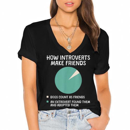 Introvert Introverted Person Awkward Introverts Dog Lover Women's Jersey Short Sleeve Deep V-Neck Tshirt - Raresse