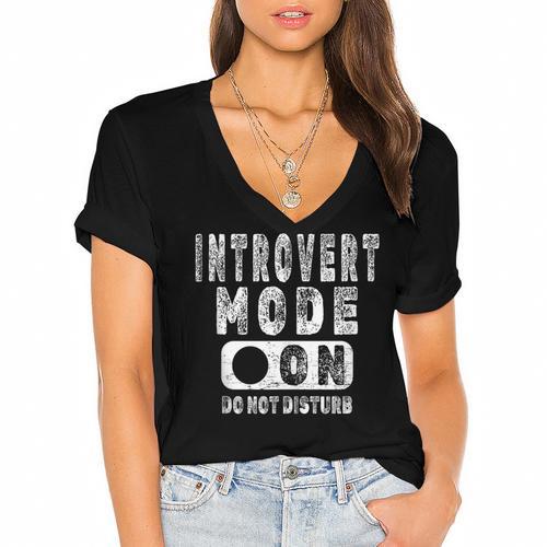 Introvert Mode On Introverted Person Joke Women's Jersey Short Sleeve Deep V-Neck Tshirt - Raresse