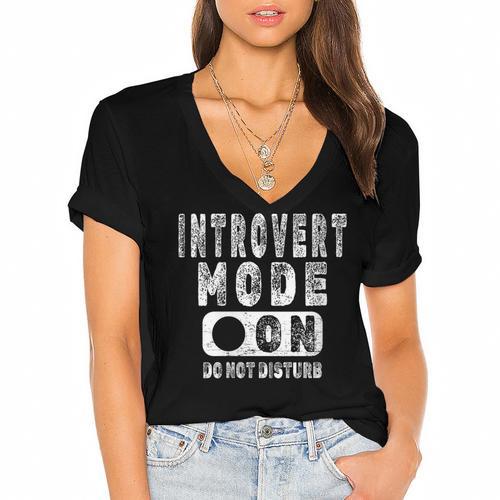 Introvert Mode On Introverted Person Joke Women's Jersey Short Sleeve Deep V-Neck Tshirt - Raresse