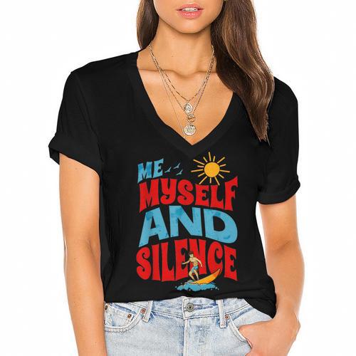 Introvert Relaxation Me Myself And Silence Summer Vacation For Men Women Women's Jersey Short Sleeve Deep V-Neck Tshirt - Raresse