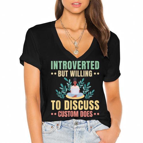 Introvert Saying Antisocial Sarcasm Introverts Women's Jersey Short Sleeve Deep V-Neck Tshirt - Raresse