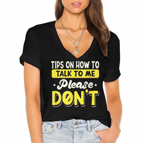 Introvert Tips On How To Talk To Me Please Don't Antisocial Women's Jersey Short Sleeve Deep V-Neck Tshirt - Raresse
