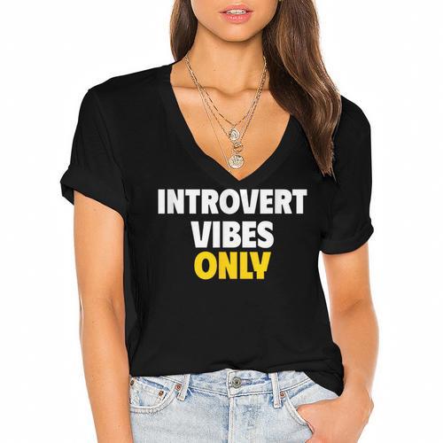 Introvert Vibes Only Women's Jersey Short Sleeve Deep V-Neck Tshirt				 - Raresse