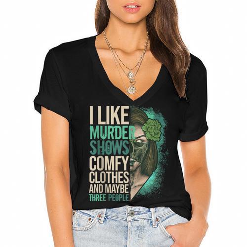 Introverted Murder Shows True Crime Lovers Introvert Women's Jersey Short Sleeve Deep V-Neck Tshirt - Raresse