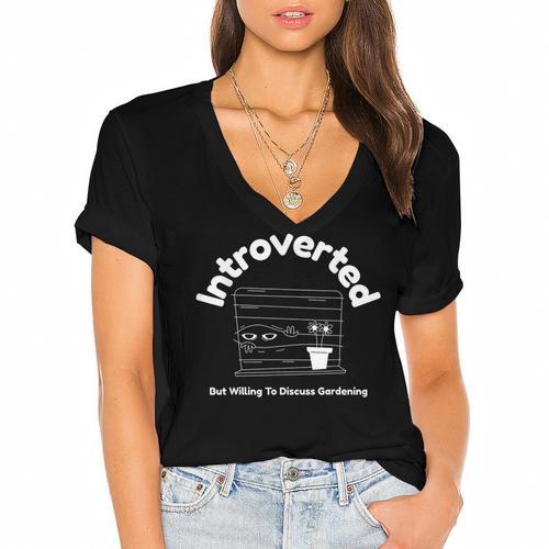 Introverted But Willing To Discuss Gardening Introverts Women's Jersey Short Sleeve Deep V-Neck Tshirt				 - Raresse
