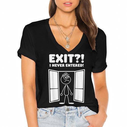 Irony Sarcasm Introvert Dry Humor Comic Cartoon Geek Nerd Women's Jersey Short Sleeve Deep V-Neck Tshirt - Raresse