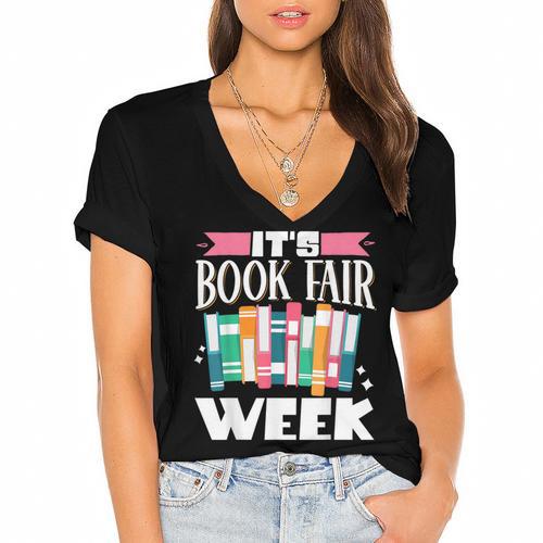 It's Book Fair Week Women's Jersey Short Sleeve Deep V-Neck Tshirt - Bookorys DE