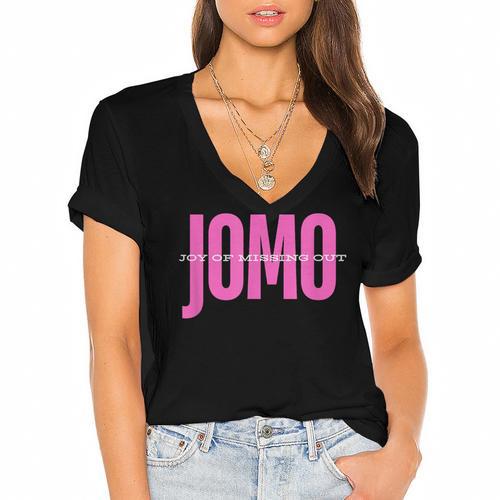 JOMO Joy Of Missing Out For The Introvert Women's Jersey Short Sleeve Deep V-Neck Tshirt - Raresse