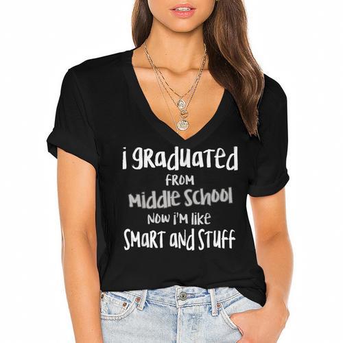 Junior High Graduate TShirt Middle School Graduation Women's Jersey Short Sleeve Deep V-Neck Tshirt - Best Gift Smart