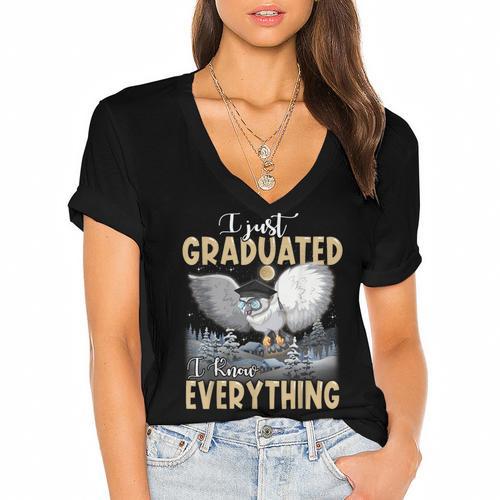 I Just Graduated I Know Everything Graduation Women's Jersey Short Sleeve Deep V-Neck Tshirt				 - Best Gift Smart