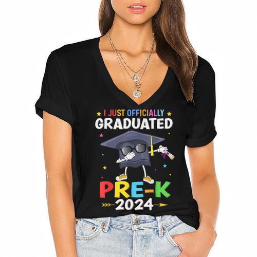 I Just Officially Graduated Pre k Graduation 2024 Pre-K Kids Women's Jersey Short Sleeve Deep V-Neck Tshirt				 - Best Gift Smart