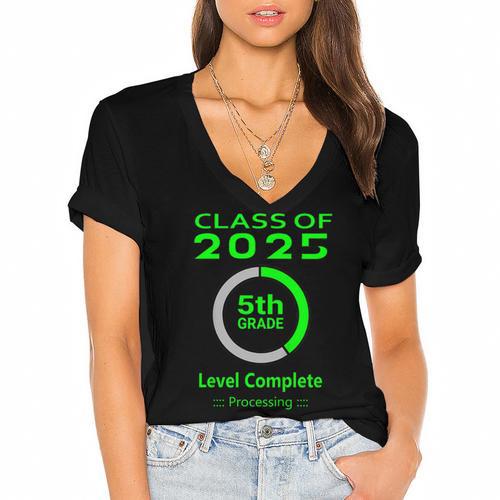 Kids Kids 5th Grade Graduation Video Game Women's Jersey Short Sleeve Deep V-Neck Tshirt				 - Best Gift Smart