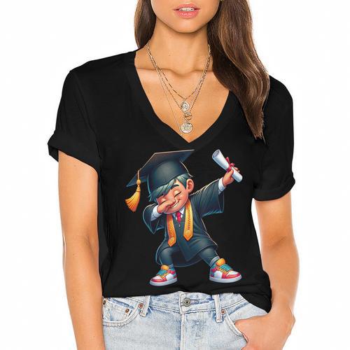 Kids Boys Grad Dabbing Graduation Class Of 2025 Women's Jersey Short Sleeve Deep V-Neck Tshirt				 - Best Gift Smart