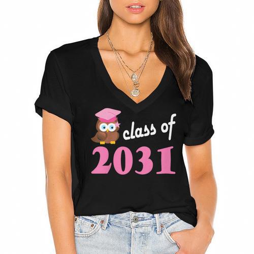 Kids Class Of 2031 Back To School Graduation T-Shirt Women's Jersey Short Sleeve Deep V-Neck Tshirt				 - Best Gift Smart