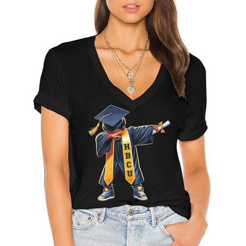 Kids HBCU Boys Grad Dabbing Graduation Women's Jersey Short Sleeve Deep V-Neck Tshirt - Best Gift Smart