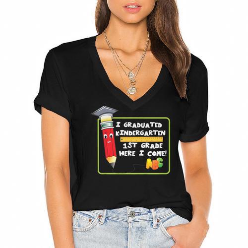 Kids Kindergarten Graduation Students Going To 1st Grade Women's Jersey Short Sleeve Deep V-Neck Tshirt - Best Gift Smart