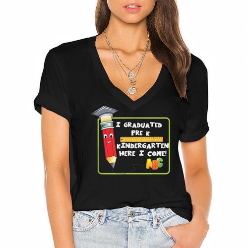 Kids Pre-K Graduation Kindergarten Here I Come Women's Jersey Short Sleeve Deep V-Neck Tshirt				 - Best Gift Smart