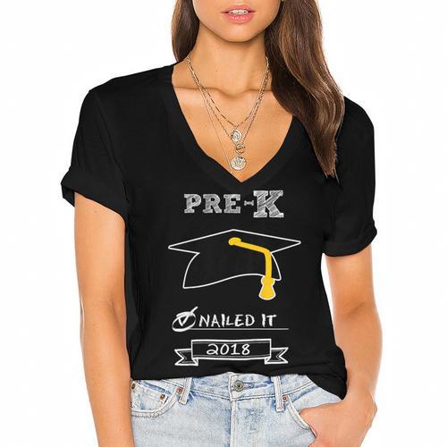 Kids Pre-K School Graduation Nailed It 2018 TShirt Boy Girl Women's Jersey Short Sleeve Deep V-Neck Tshirt				 - Best Gift Smart