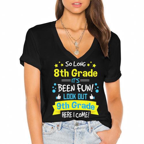 Kids So Long 8th Grade Graduation Here I Come 9th Grade Women's Jersey Short Sleeve Deep V-Neck Tshirt				 - Best Gift Smart