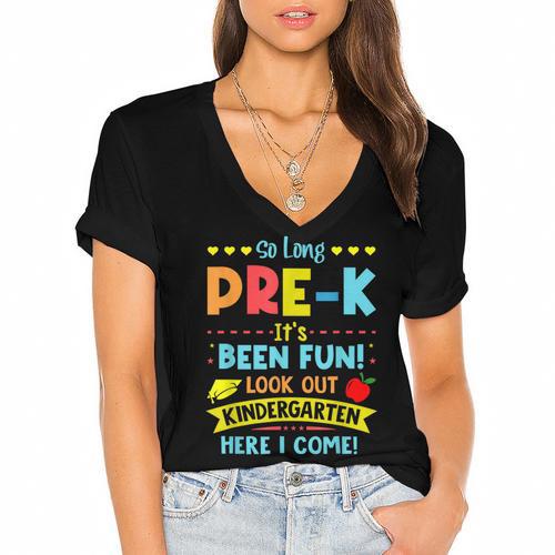 Kids So Long PRE-K It's Been Fun Graduation Women's Jersey Short Sleeve Deep V-Neck Tshirt				 - Best Gift Smart