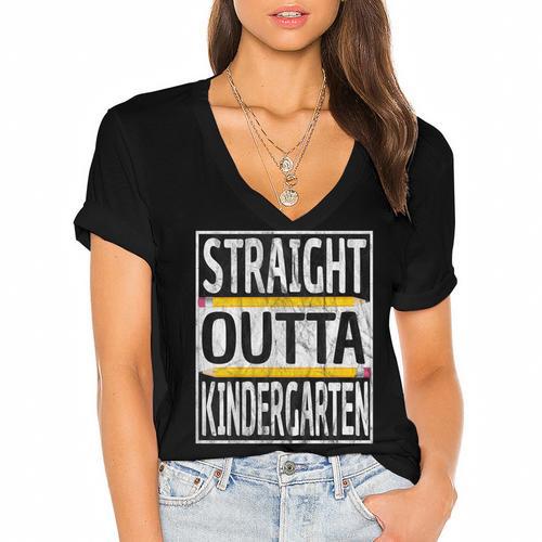 Kids Straight Outta Kindergarten Graduation Women's Jersey Short Sleeve Deep V-Neck Tshirt				 - Best Gift Smart