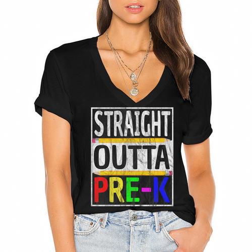 Kids Straight Outta Pre-K Graduation Women's Jersey Short Sleeve Deep V-Neck Tshirt				 - Best Gift Smart