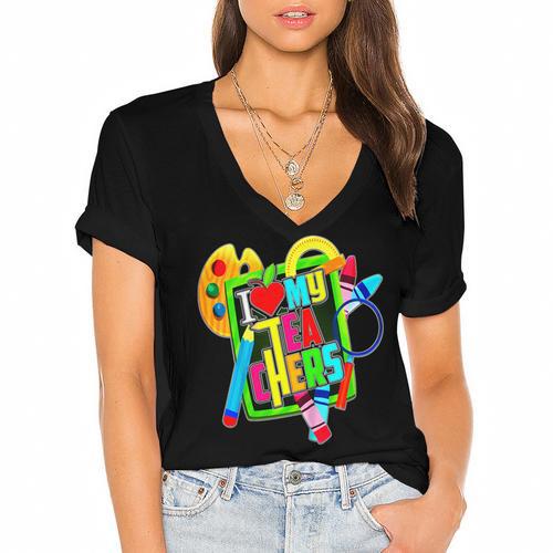 Kids Teens Graduation I Heart My Teachers I Love My Teachers Women's Jersey Short Sleeve Deep V-Neck Tshirt				 - Best Gift Smart