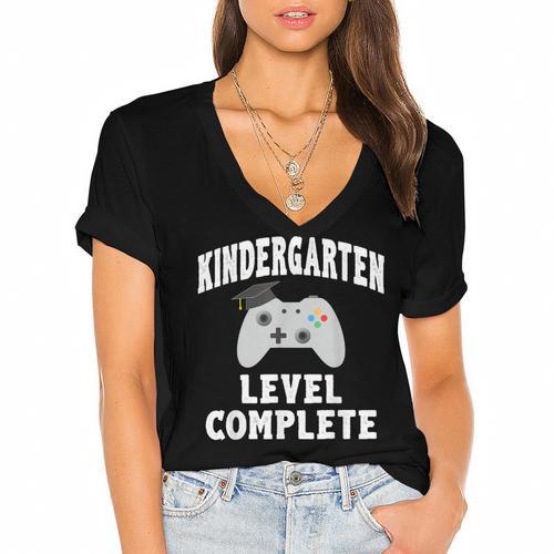 Kindergarten Gamer Graduate Graduation Women's Jersey Short Sleeve Deep V-Neck Tshirt				 - Best Gift Smart