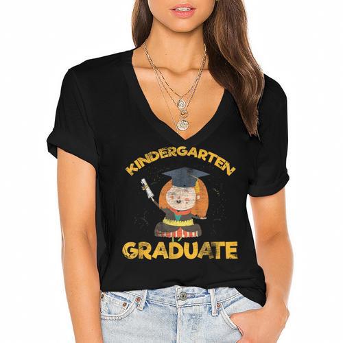 Kindergarten Graduate Graduation Shirt Women's Jersey Short Sleeve Deep V-Neck Tshirt				 - Best Gift Smart