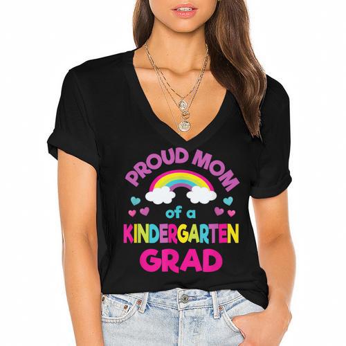 Kindergarten Graduation Shirt Mom For Girl Graduate Tee Women's Jersey Short Sleeve Deep V-Neck Tshirt				 - Best Gift Smart