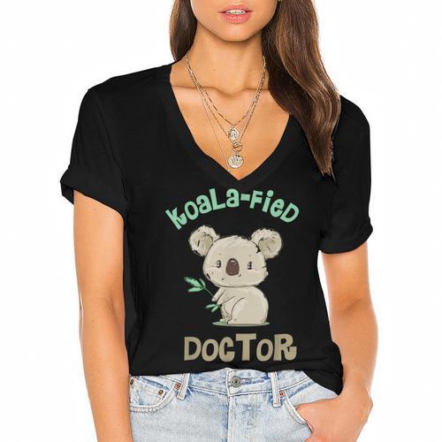 Koala Doctor Shirt Med Student Graduation Idea Women's Jersey Short Sleeve Deep V-Neck Tshirt				 - Best Gift Smart