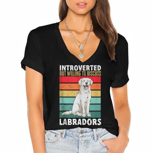 Labrador Retriever Introvert White Lab Women's Jersey Short Sleeve Deep V-Neck Tshirt - Raresse