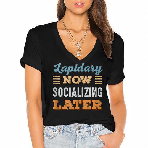Lapidary Now Minimal Socializing Introvert Vintage Women's Jersey Short Sleeve Deep V-Neck Tshirt - Raresse
