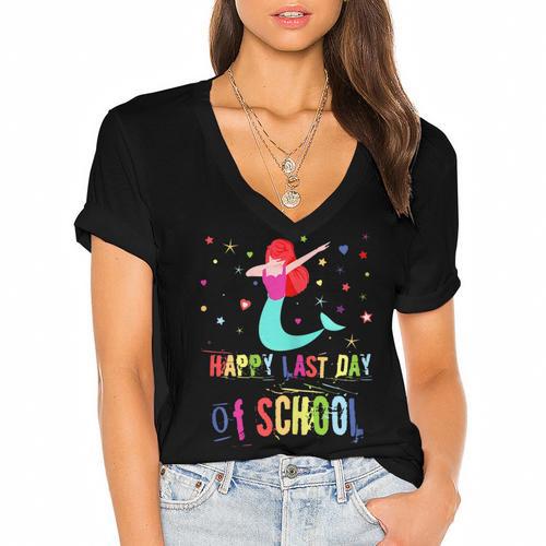 Last Day Of School T-Shirt Graduation 2018 Shirt Women's Jersey Short Sleeve Deep V-Neck Tshirt				 - Best Gift Smart