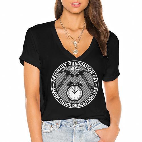 LDS Seminary Graduation Alarm Clock Mormon Shirt Women's Jersey Short Sleeve Deep V-Neck Tshirt				 - Best Gift Smart