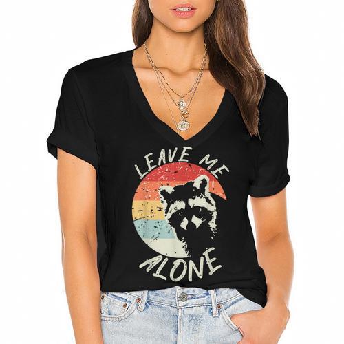 Leave Me Alone Raccoon Lover Introvert Antisocial Shy INTP Women's Jersey Short Sleeve Deep V-Neck Tshirt				 - Raresse