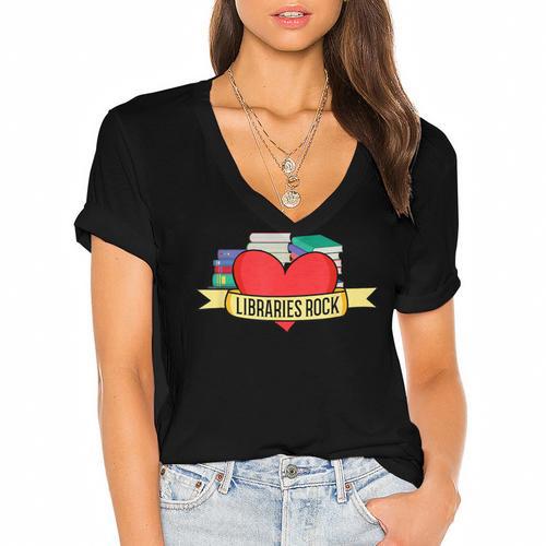 Librarian Library Assistant Libraries Rock Book Lover Women's Jersey Short Sleeve Deep V-Neck Tshirt				 - Bookorys AU