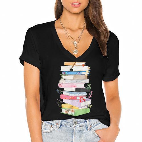Life Of A Reader Book Lovers Book Nerds Bookworm Women's Jersey Short Sleeve Deep V-Neck Tshirt - Bookorys