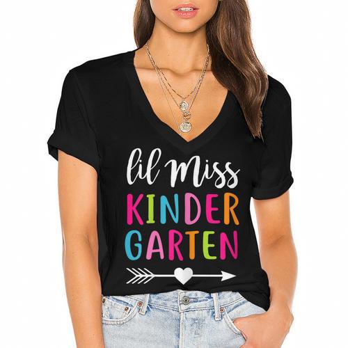 Lil Miss Kindergarten Grad Shirt Graduation Shirts 2018 Women's Jersey Short Sleeve Deep V-Neck Tshirt				 - Best Gift Smart