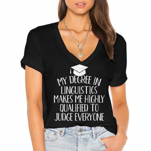 Linguistics Major Graduation Women's Jersey Short Sleeve Deep V-Neck Tshirt				 - Best Gift Smart